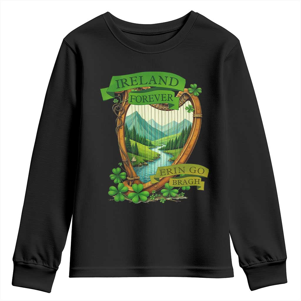 Irish Pride Youth Sweatshirt Ireland Forever Erin Go Bragh Harp Shamrock TS11 Black Print Your Wear