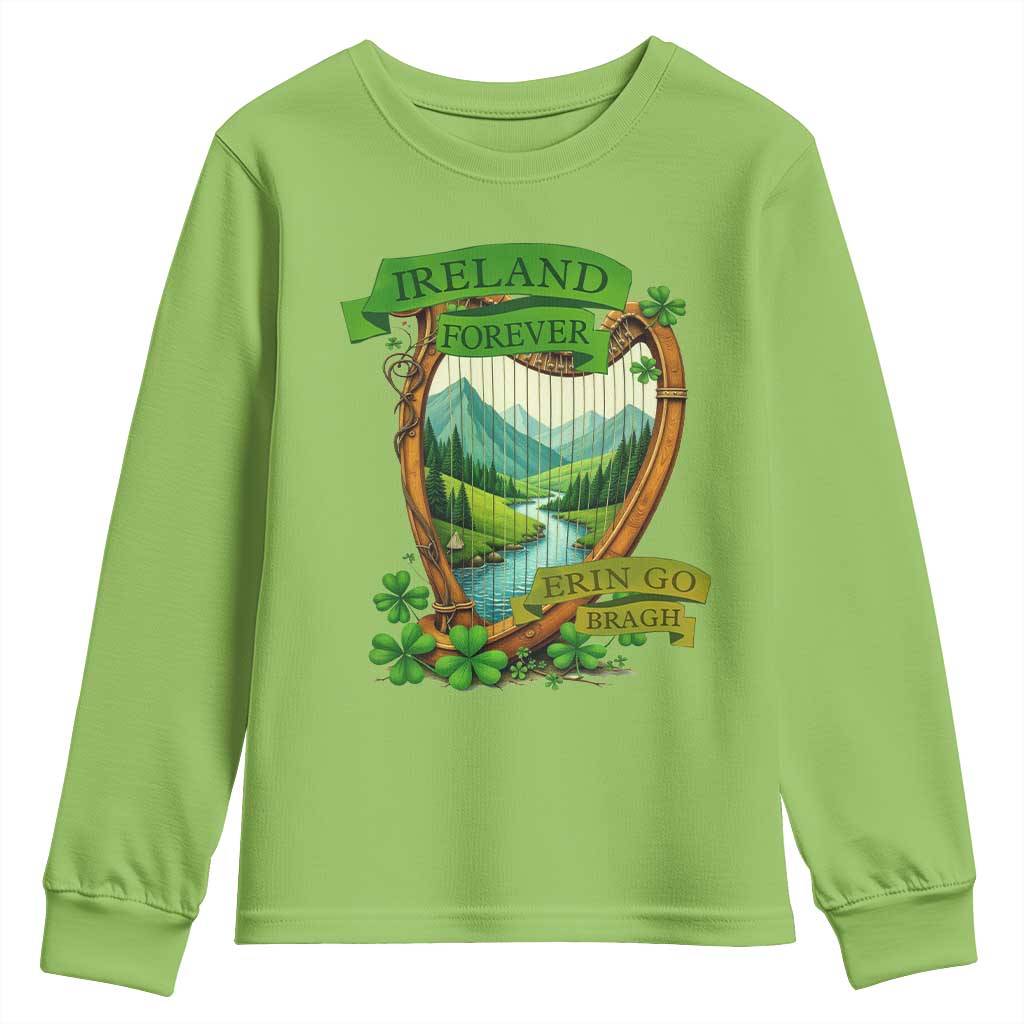 Irish Pride Youth Sweatshirt Ireland Forever Erin Go Bragh Harp Shamrock TS11 Lime Print Your Wear