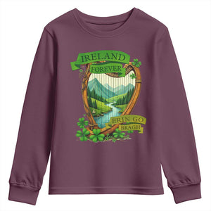 Irish Pride Youth Sweatshirt Ireland Forever Erin Go Bragh Harp Shamrock TS11 Maroon Print Your Wear