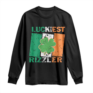 Funny St Patrick's Day Luckiest Rizzler Long Sleeve Shirt Vintage Ireland Flag Shamrock TS11 Black Print Your Wear