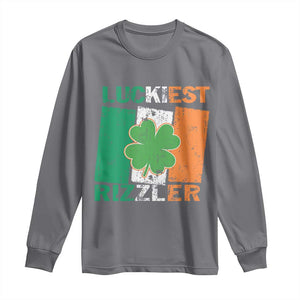 Funny St Patrick's Day Luckiest Rizzler Long Sleeve Shirt Vintage Ireland Flag Shamrock TS11 Charcoal Print Your Wear