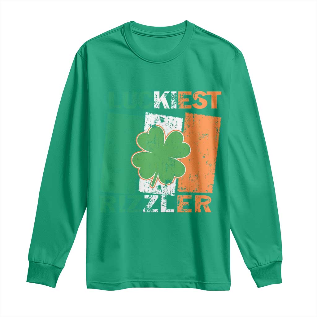 Funny St Patrick's Day Luckiest Rizzler Long Sleeve Shirt Vintage Ireland Flag Shamrock TS11 Irish Green Print Your Wear