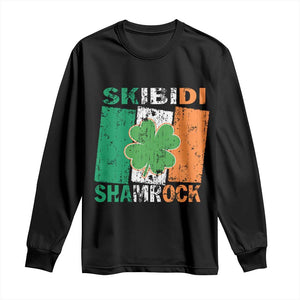 Funny St Patrick's Day Skibidi Shamrock Long Sleeve Shirt Vintage Ireland Flag Shamrock TS11 Black Print Your Wear