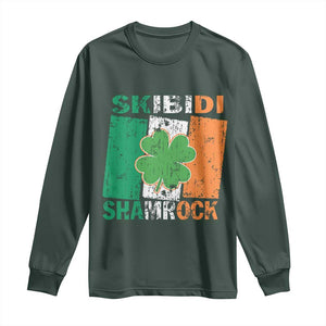 Funny St Patrick's Day Skibidi Shamrock Long Sleeve Shirt Vintage Ireland Flag Shamrock TS11 Dark Forest Green Print Your Wear