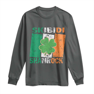 Funny St Patrick's Day Skibidi Shamrock Long Sleeve Shirt Vintage Ireland Flag Shamrock TS11 Dark Heather Print Your Wear