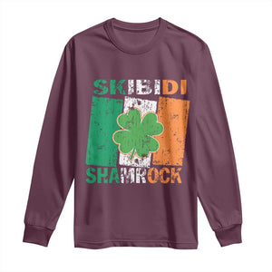 Funny St Patrick's Day Skibidi Shamrock Long Sleeve Shirt Vintage Ireland Flag Shamrock TS11 Maroon Print Your Wear