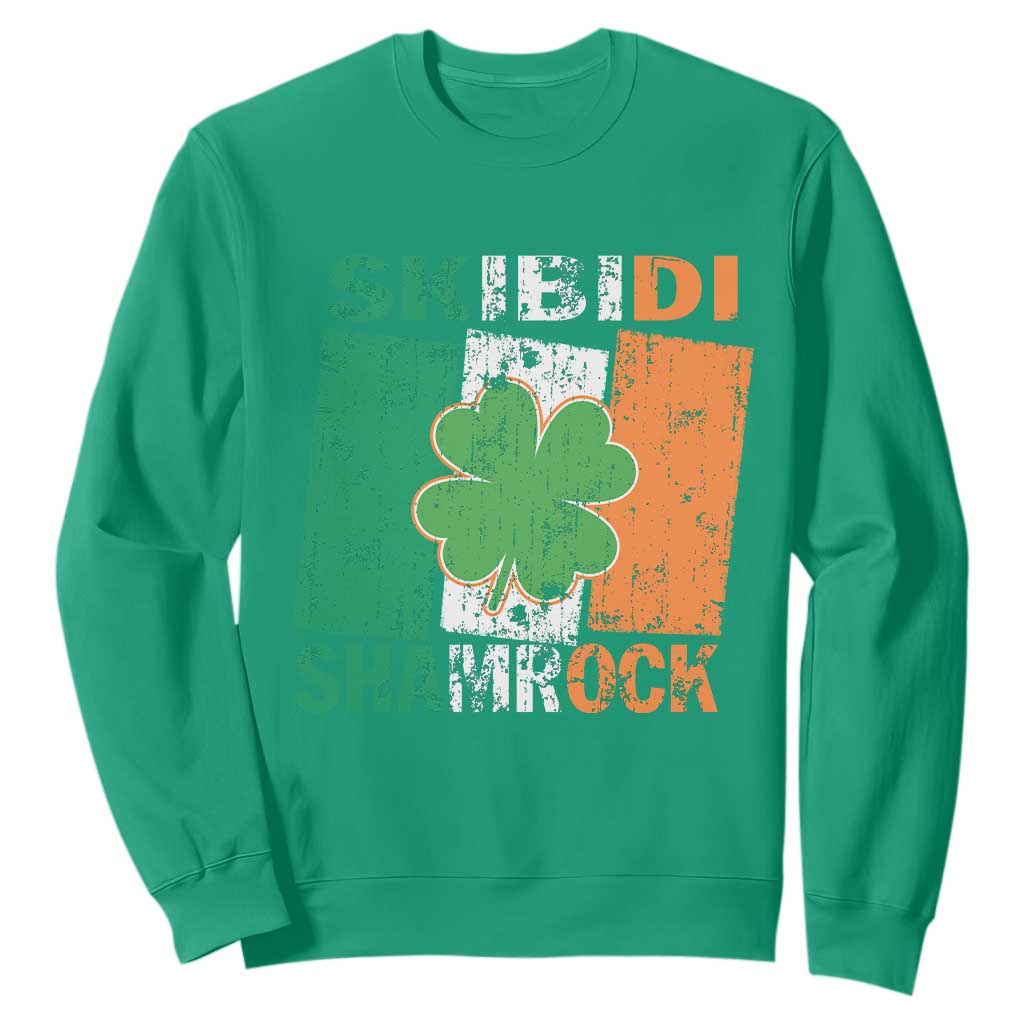 Funny St Patrick's Day Skibidi Shamrock Sweatshirt Vintage Ireland Flag Shamrock TS11 Irish Green Print Your Wear