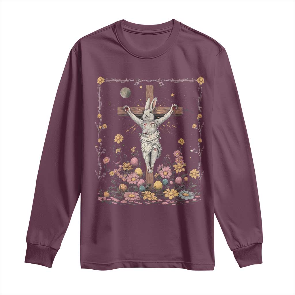 Christian Religious Easter Day Bunny Floral Christ Jesus Long Sleeve Shirt TS11 Maroon Print Your Wear