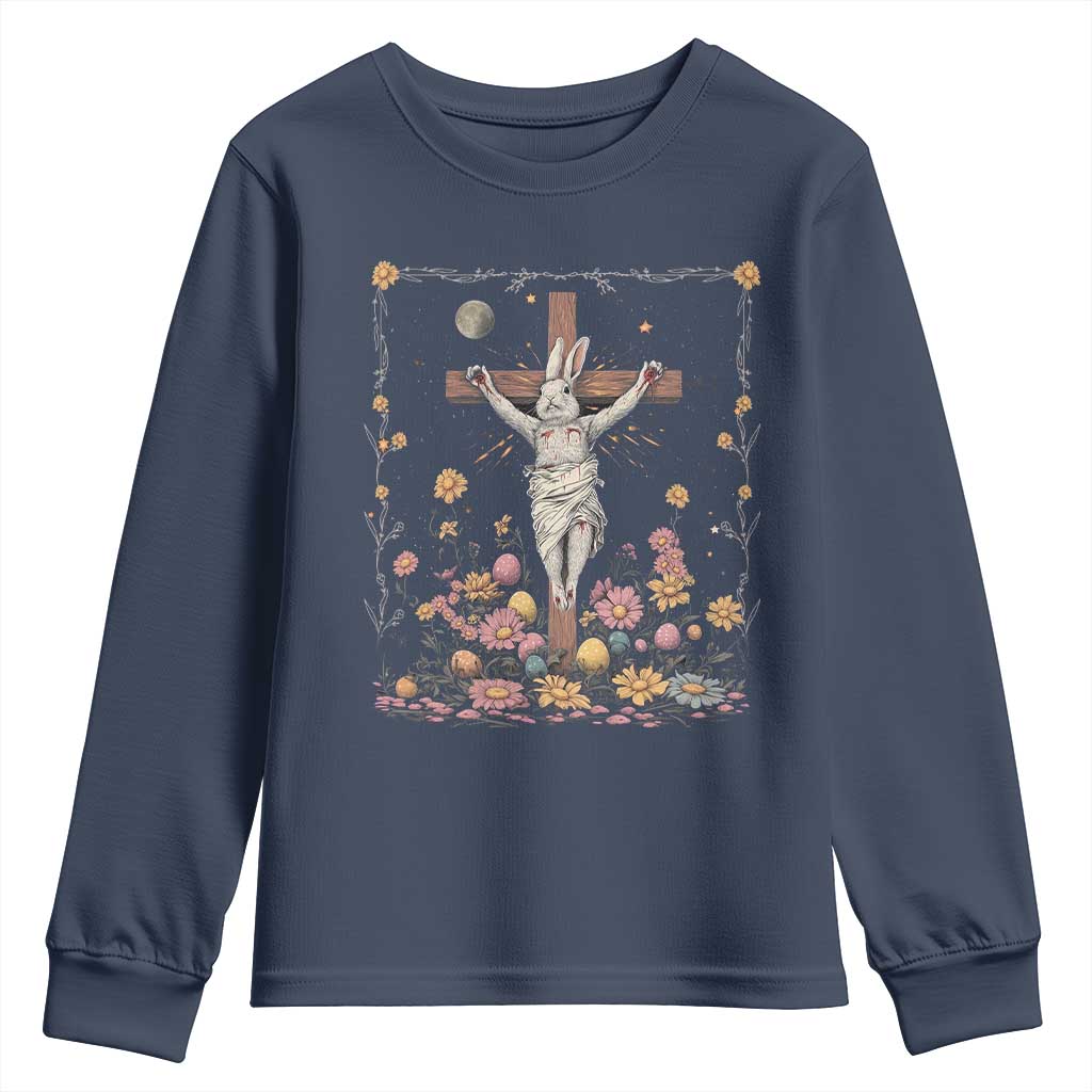 Christian Religious Easter Day Bunny Floral Christ Jesus Youth Sweatshirt TS11 Navy Print Your Wear