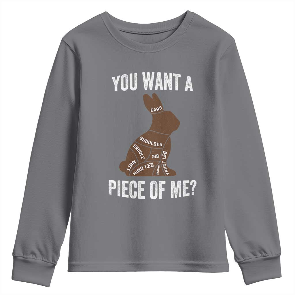 Funny You Want A Piece Of Me Youth Sweatshirt Chocolate Easter Bunny TS11 Charcoal Print Your Wear