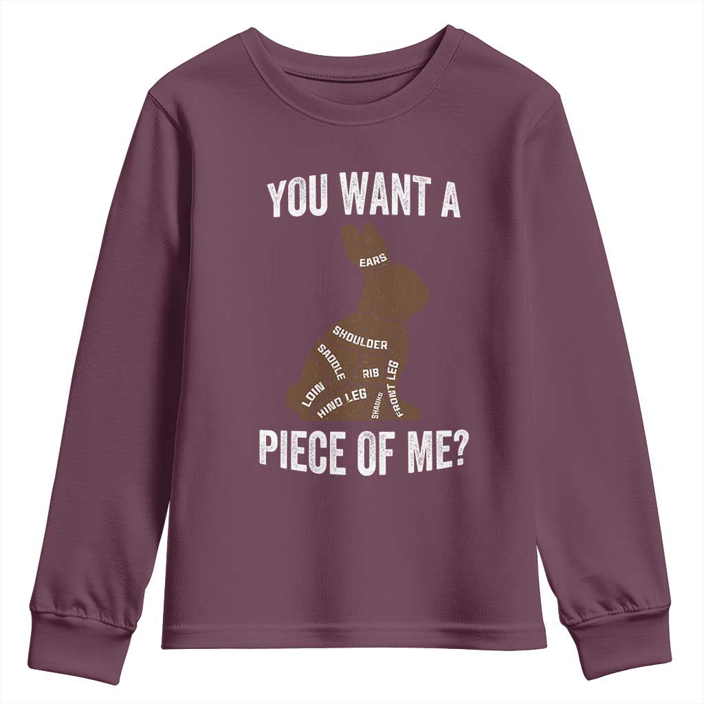 Funny You Want A Piece Of Me Youth Sweatshirt Chocolate Easter Bunny TS11 Maroon Print Your Wear