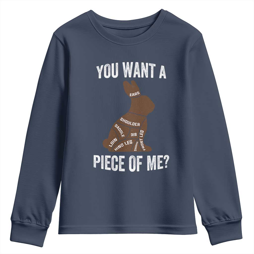 Funny You Want A Piece Of Me Youth Sweatshirt Chocolate Easter Bunny TS11 Navy Print Your Wear