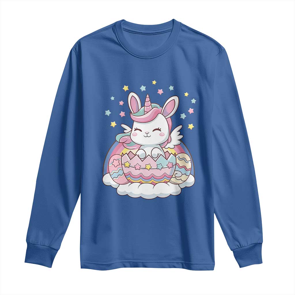 Funny Easter Unicorn Bunny Easter Eggs Long Sleeve Shirt TS11 Royal Blue Print Your Wear