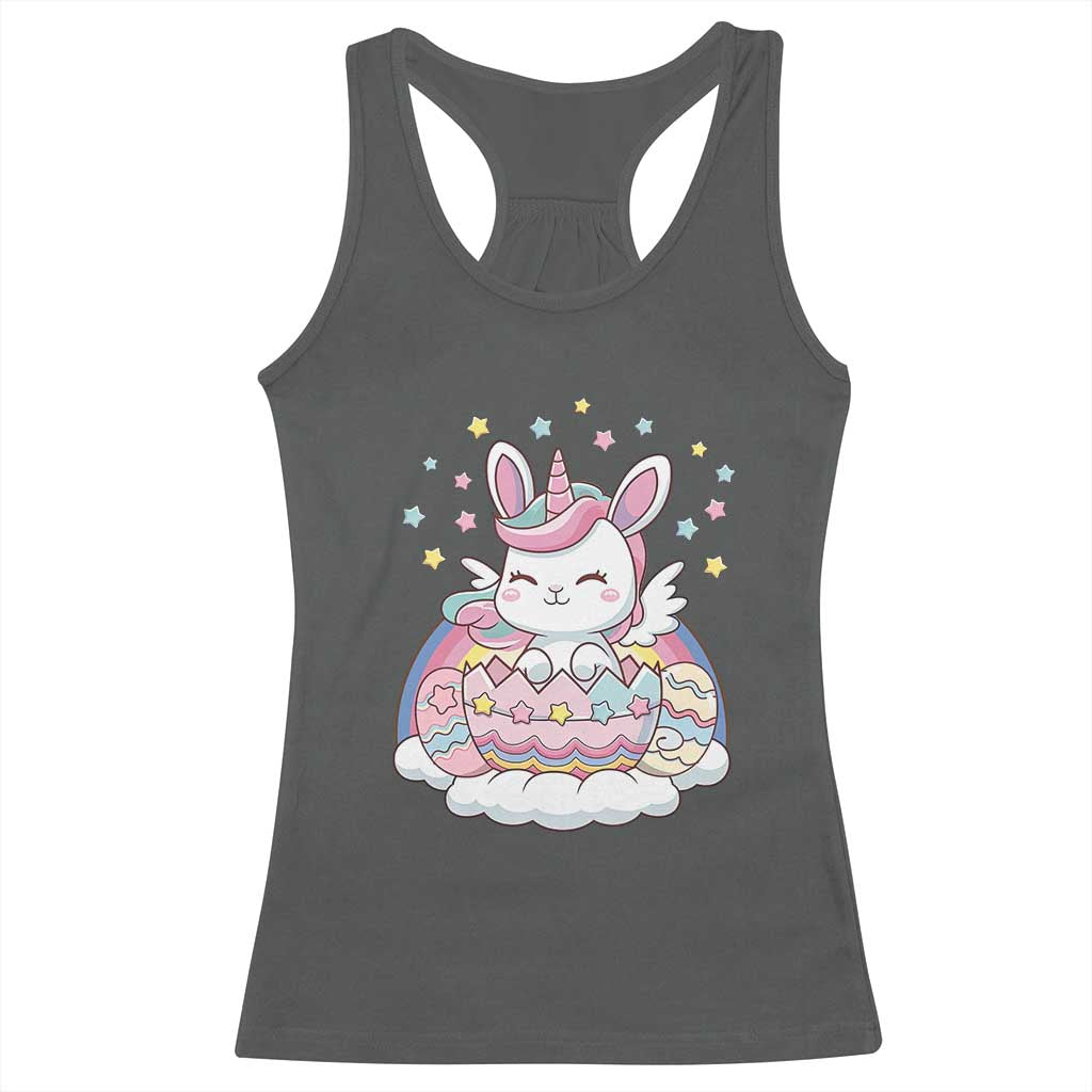Funny Easter Unicorn Bunny Easter Eggs Racerback Tank Top TS11 Dark Heather Print Your Wear