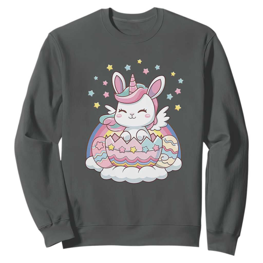 Funny Easter Unicorn Bunny Easter Eggs Sweatshirt TS11 Dark Heather Print Your Wear