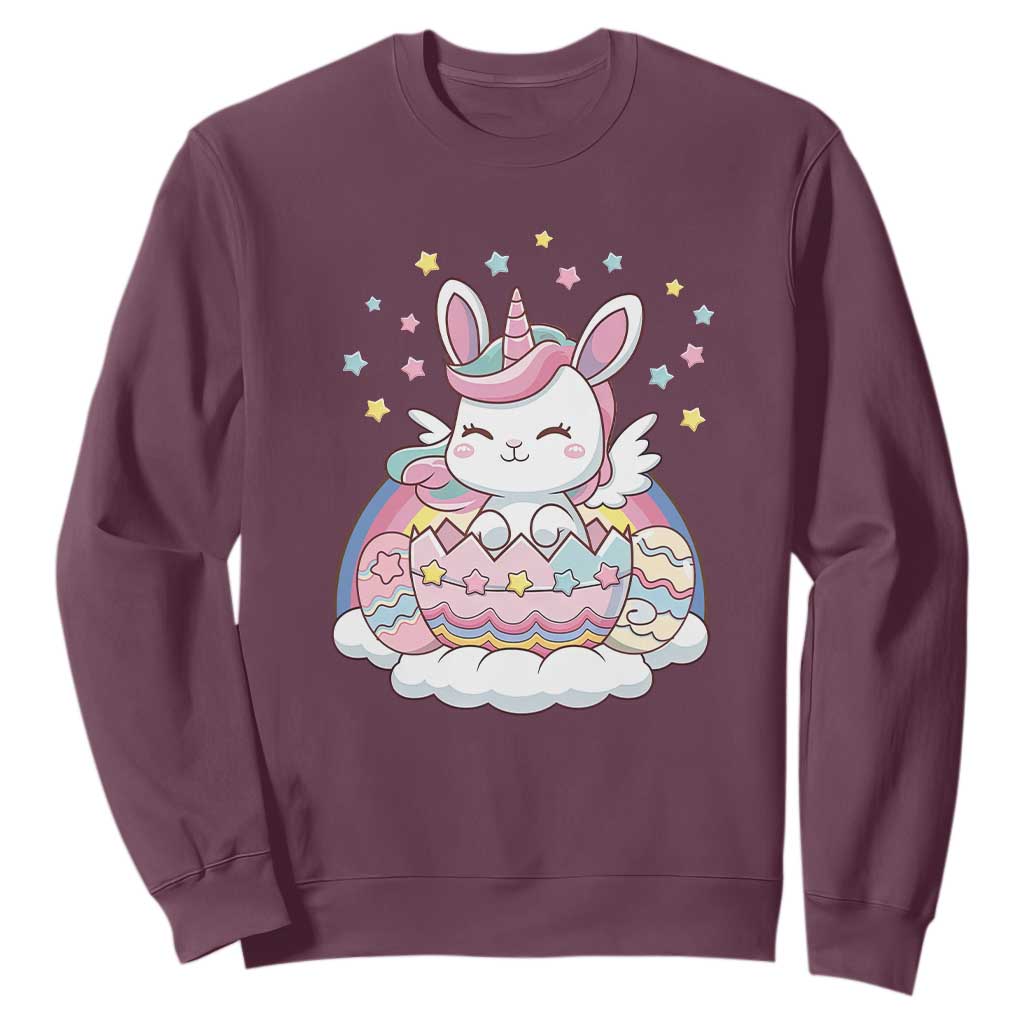 Funny Easter Unicorn Bunny Easter Eggs Sweatshirt TS11 Maroon Print Your Wear