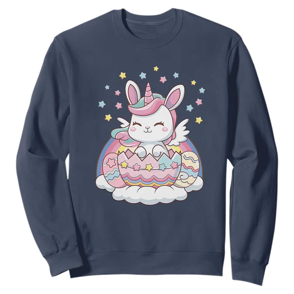 Funny Easter Unicorn Bunny Easter Eggs Sweatshirt TS11 Navy Print Your Wear