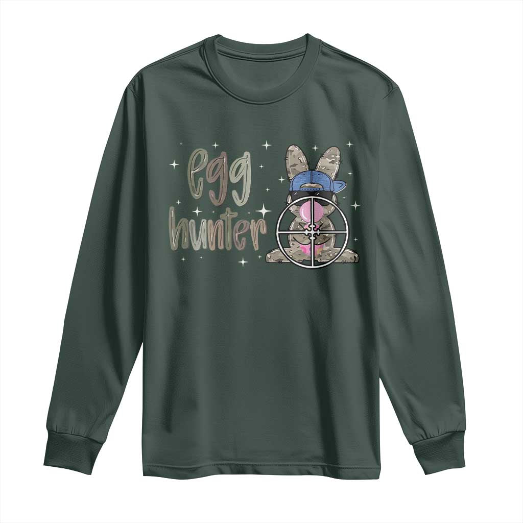 Funny Egg Hunter Long Sleeve Shirt Bunny Hunting Backward Cap Camouflage TS11 Dark Forest Green Print Your Wear