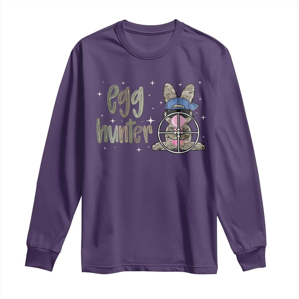 Funny Egg Hunter Long Sleeve Shirt Bunny Hunting Backward Cap Camouflage TS11 Purple Print Your Wear