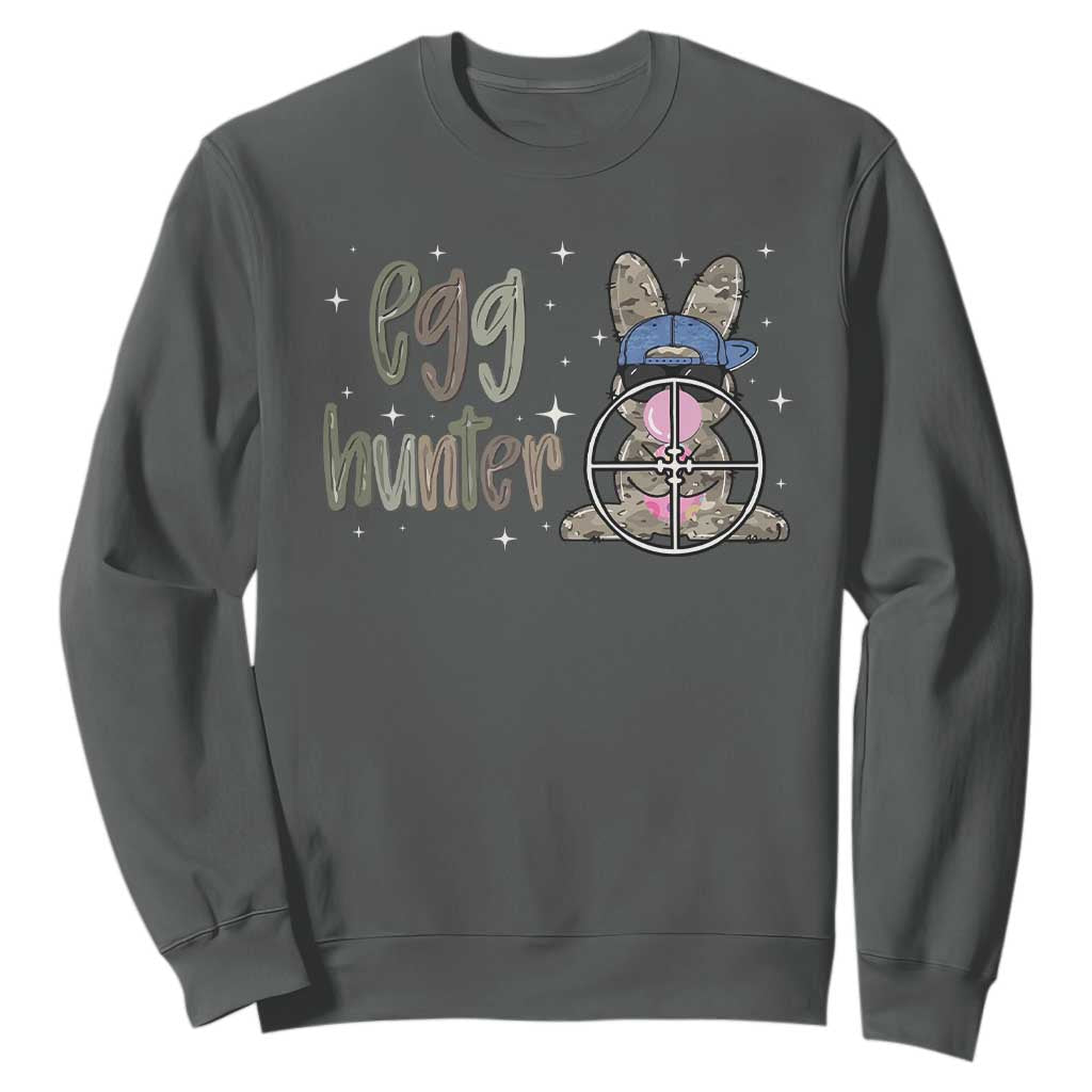 Funny Egg Hunter Sweatshirt Bunny Hunting Backward Cap Camouflage TS11 Dark Heather Print Your Wear