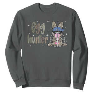 Funny Egg Hunter Sweatshirt Bunny Hunting Backward Cap Camouflage TS11 Dark Heather Print Your Wear