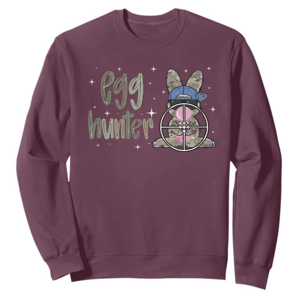 Funny Egg Hunter Sweatshirt Bunny Hunting Backward Cap Camouflage TS11 Maroon Print Your Wear