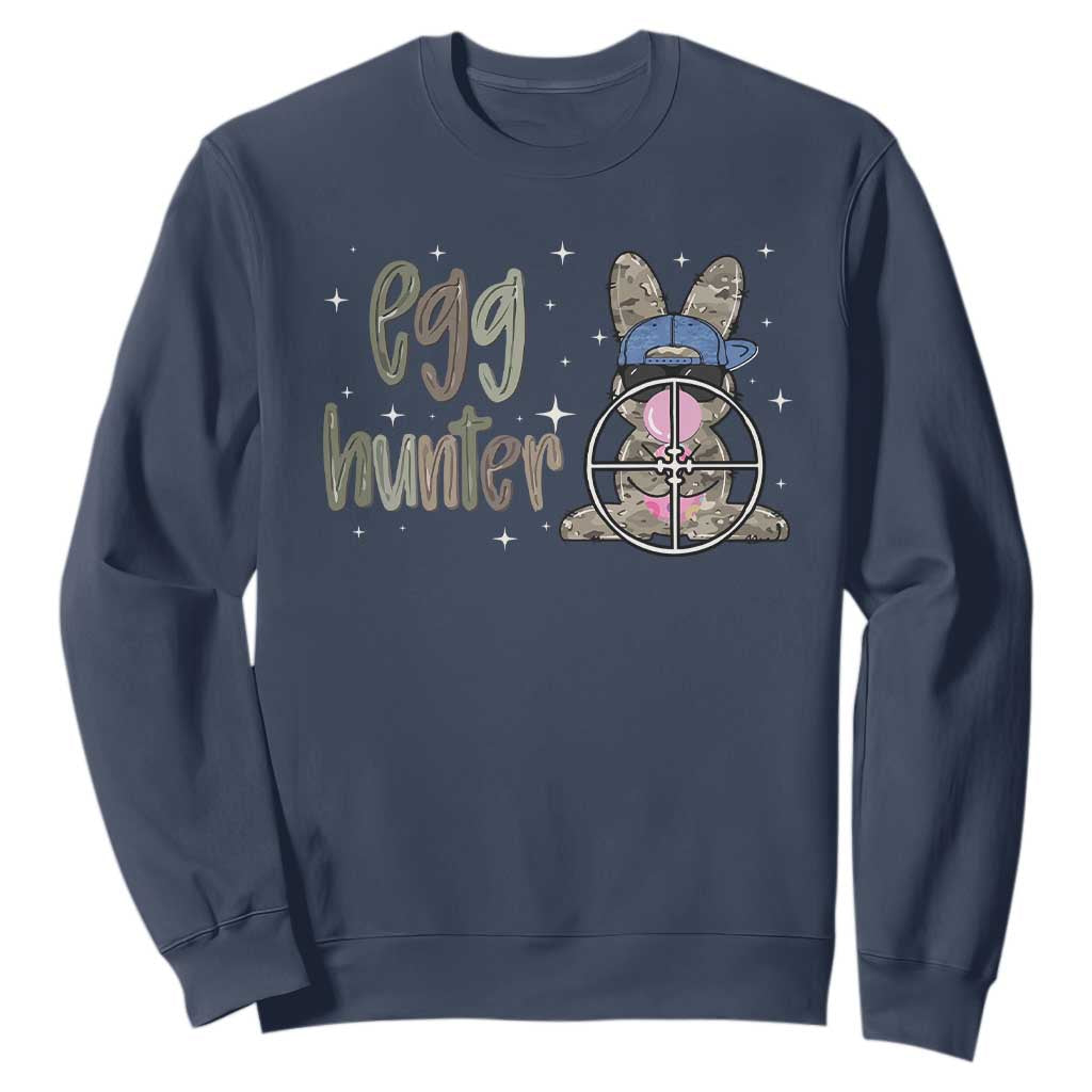 Funny Egg Hunter Sweatshirt Bunny Hunting Backward Cap Camouflage TS11 Navy Print Your Wear