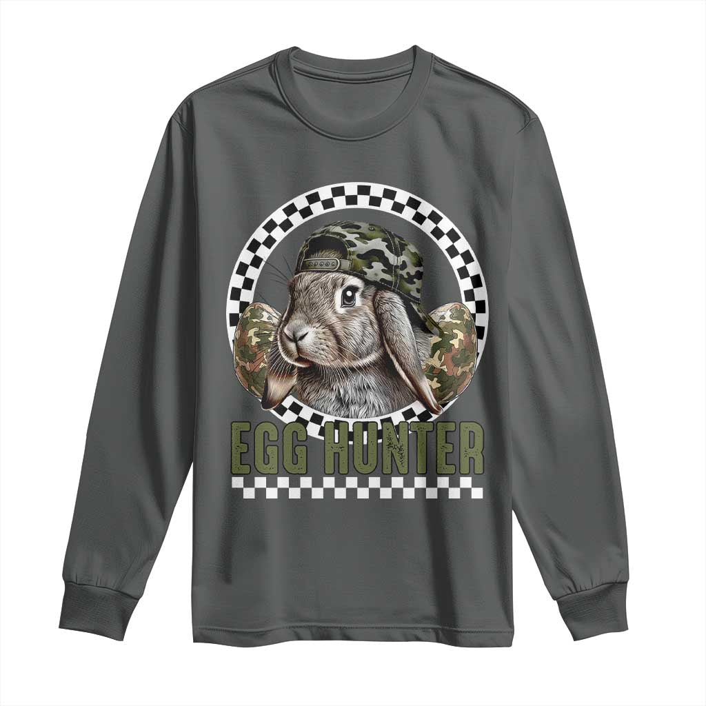 Funny Easter Day Egg Hunter Long Sleeve Shirt Bunny Hunting Camo Egg TS11 Dark Heather Print Your Wear