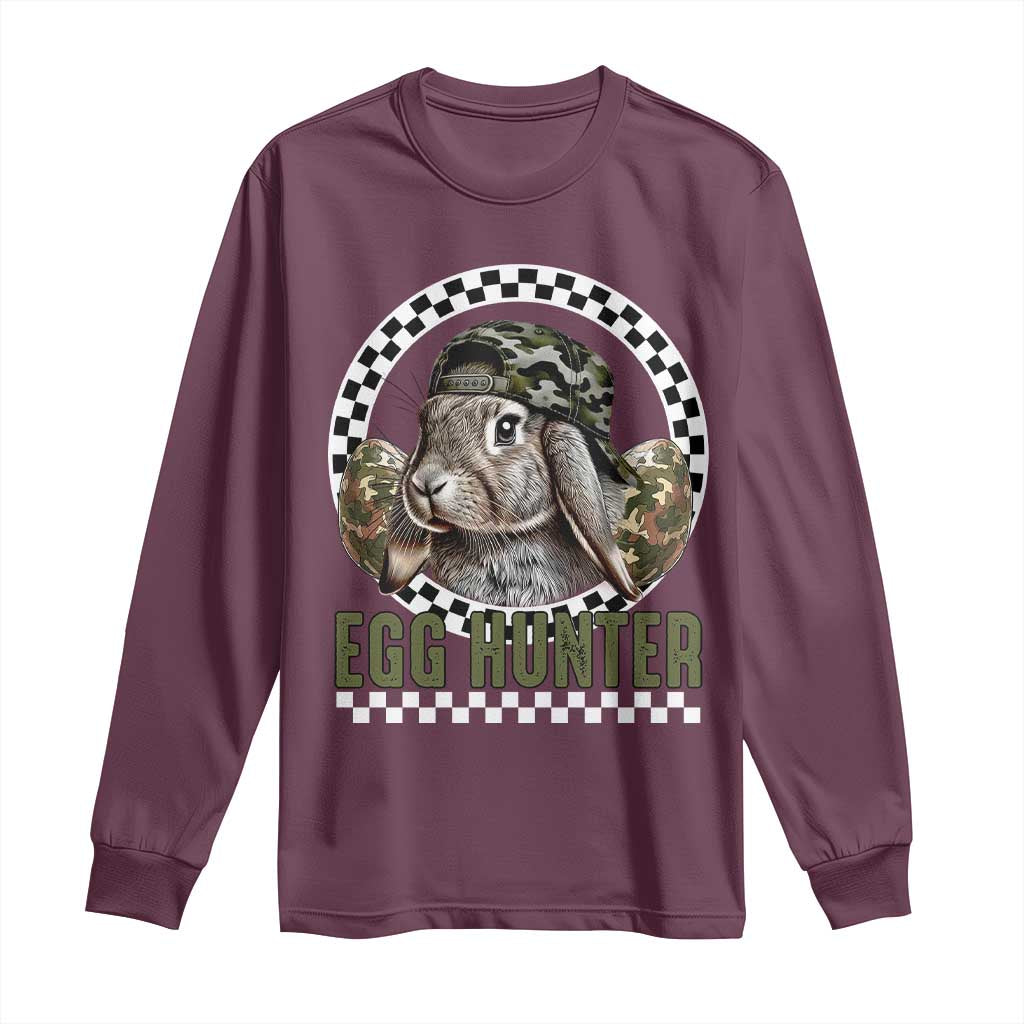 Funny Easter Day Egg Hunter Long Sleeve Shirt Bunny Hunting Camo Egg TS11 Maroon Print Your Wear