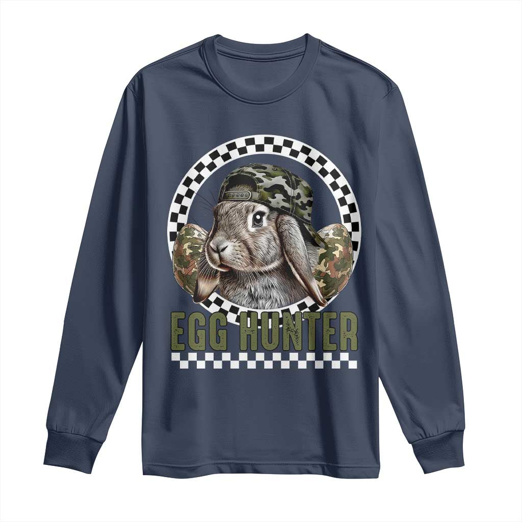 Funny Easter Day Egg Hunter Long Sleeve Shirt Bunny Hunting Camo Egg TS11 Navy Print Your Wear
