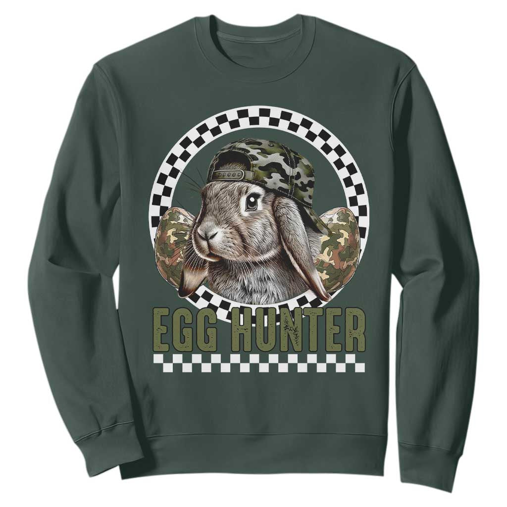 Funny Easter Day Egg Hunter Sweatshirt Bunny Hunting Camo Egg TS11 Dark Forest Green Print Your Wear
