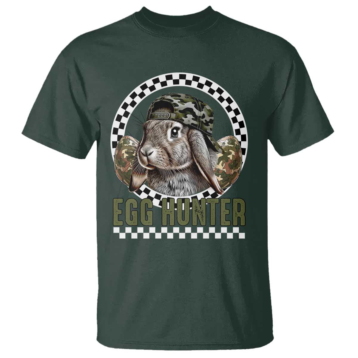 Funny Easter Day Egg Hunter T Shirt Bunny Hunting Camo Egg TS11 Dark Forest Green Print Your Wear