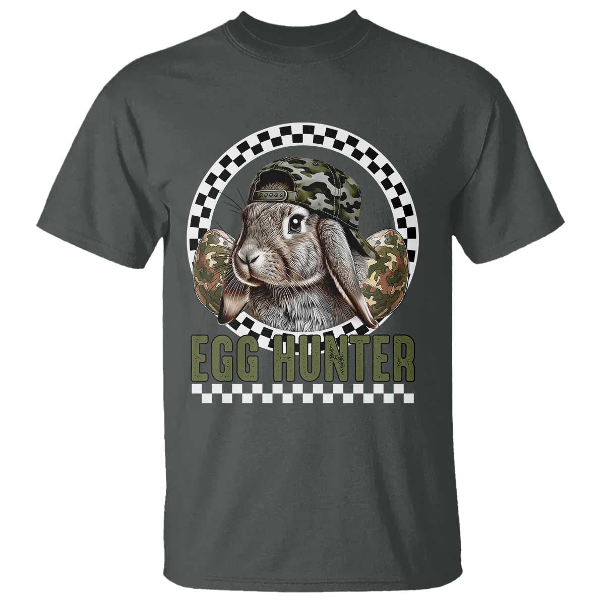 Funny Easter Day Egg Hunter T Shirt Bunny Hunting Camo Egg TS11 Dark Heather Print Your Wear
