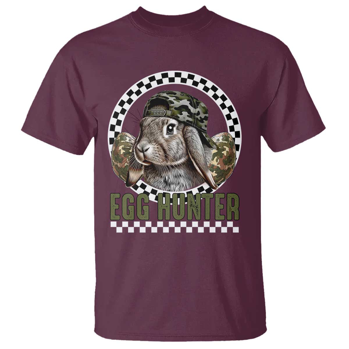 Funny Easter Day Egg Hunter T Shirt Bunny Hunting Camo Egg TS11 Maroon Print Your Wear