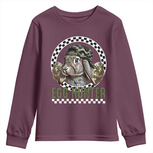 Funny Easter Day Egg Hunter Youth Sweatshirt Bunny Hunting Camo Egg TS11 Maroon Print Your Wear