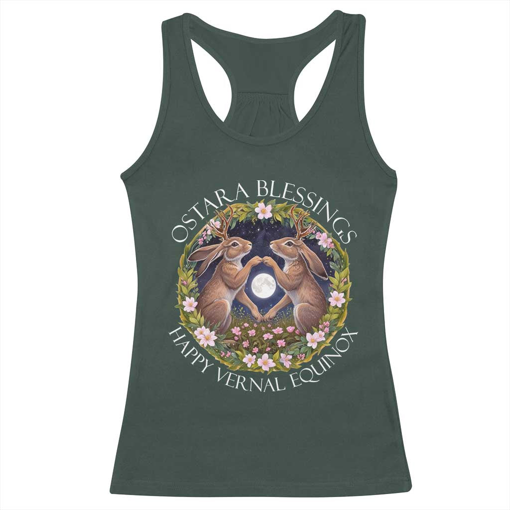 Ostara Blessings Happy Vernal Equinox Racerback Tank Top Ostara Pagan Eostre Easter Day Wolpertinger TS11 Dark Forest Green Print Your Wear