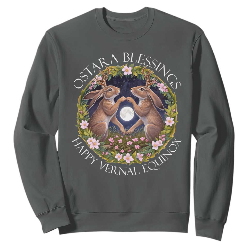 Ostara Blessings Happy Vernal Equinox Sweatshirt Ostara Pagan Eostre Easter Day Wolpertinger TS11 Dark Heather Print Your Wear