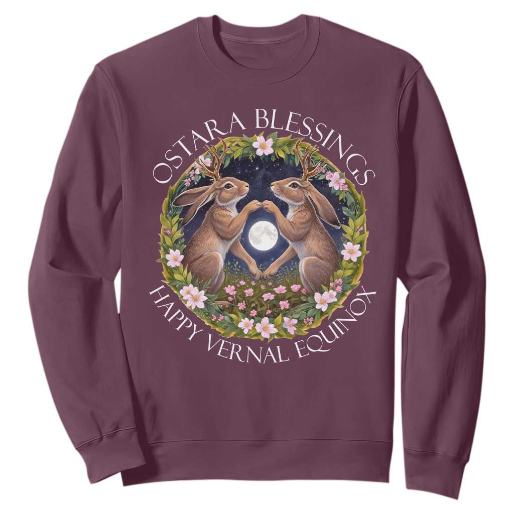 Ostara Blessings Happy Vernal Equinox Sweatshirt Ostara Pagan Eostre Easter Day Wolpertinger TS11 Maroon Print Your Wear