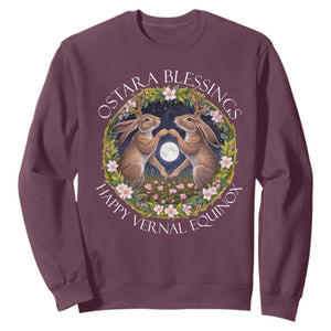 Ostara Blessings Happy Vernal Equinox Sweatshirt Ostara Pagan Eostre Easter Day Wolpertinger TS11 Maroon Print Your Wear