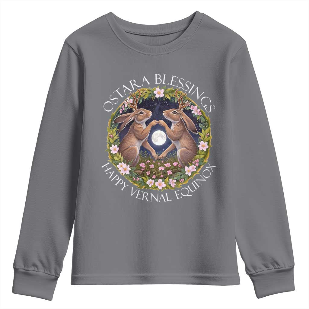 Ostara Blessings Happy Vernal Equinox Youth Sweatshirt Ostara Pagan Eostre Easter Day Wolpertinger TS11 Charcoal Print Your Wear