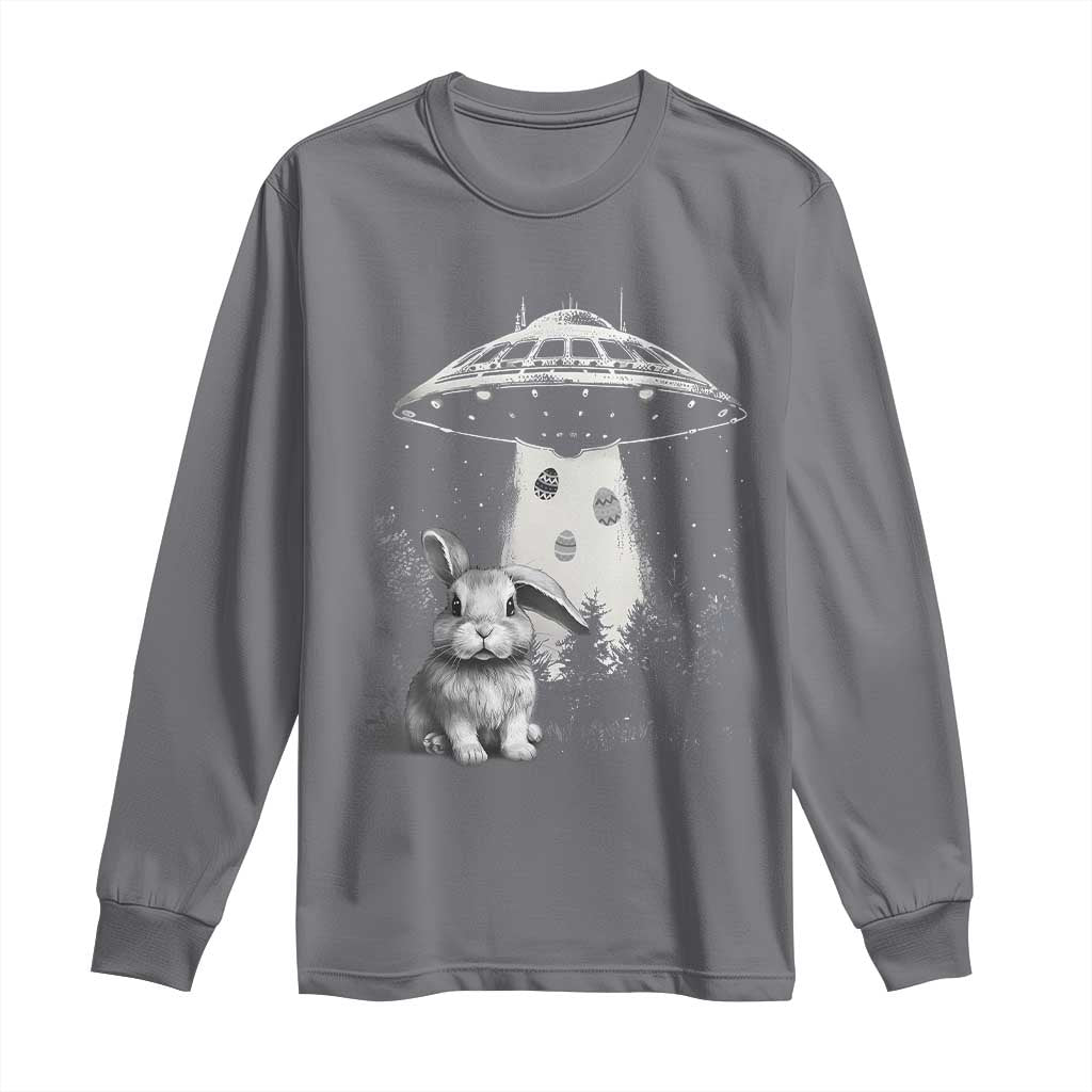Funny Easter Day UFO Bunny Alien Eggs Long Sleeve Shirt TS11 Charcoal Print Your Wear