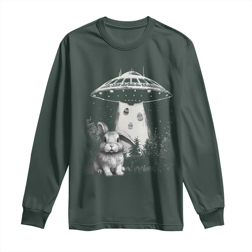 Funny Easter Day UFO Bunny Alien Eggs Long Sleeve Shirt TS11 Dark Forest Green Print Your Wear