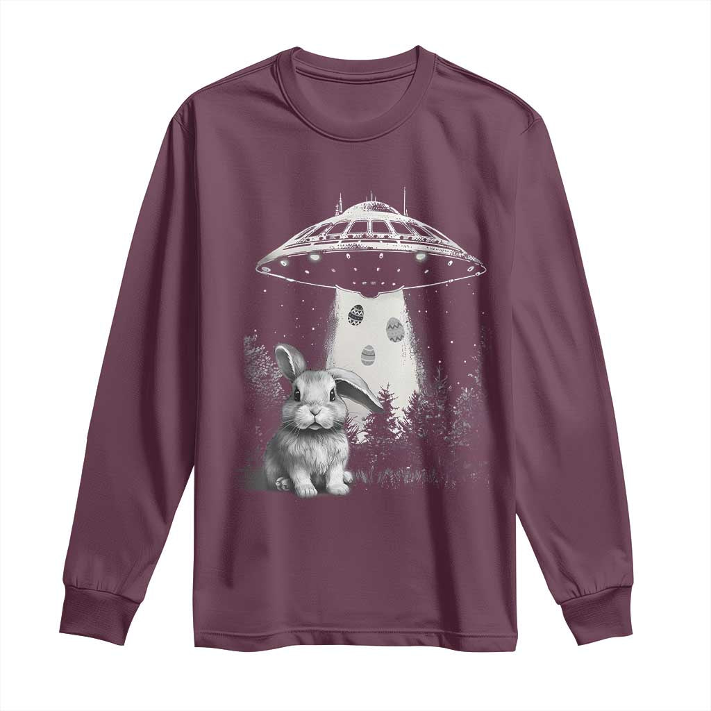 Funny Easter Day UFO Bunny Alien Eggs Long Sleeve Shirt TS11 Maroon Print Your Wear