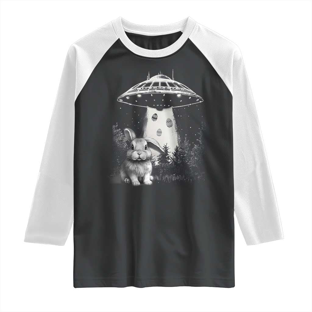 Funny Easter Day UFO Bunny Alien Eggs Raglan Shirt TS11 Black White Print Your Wear
