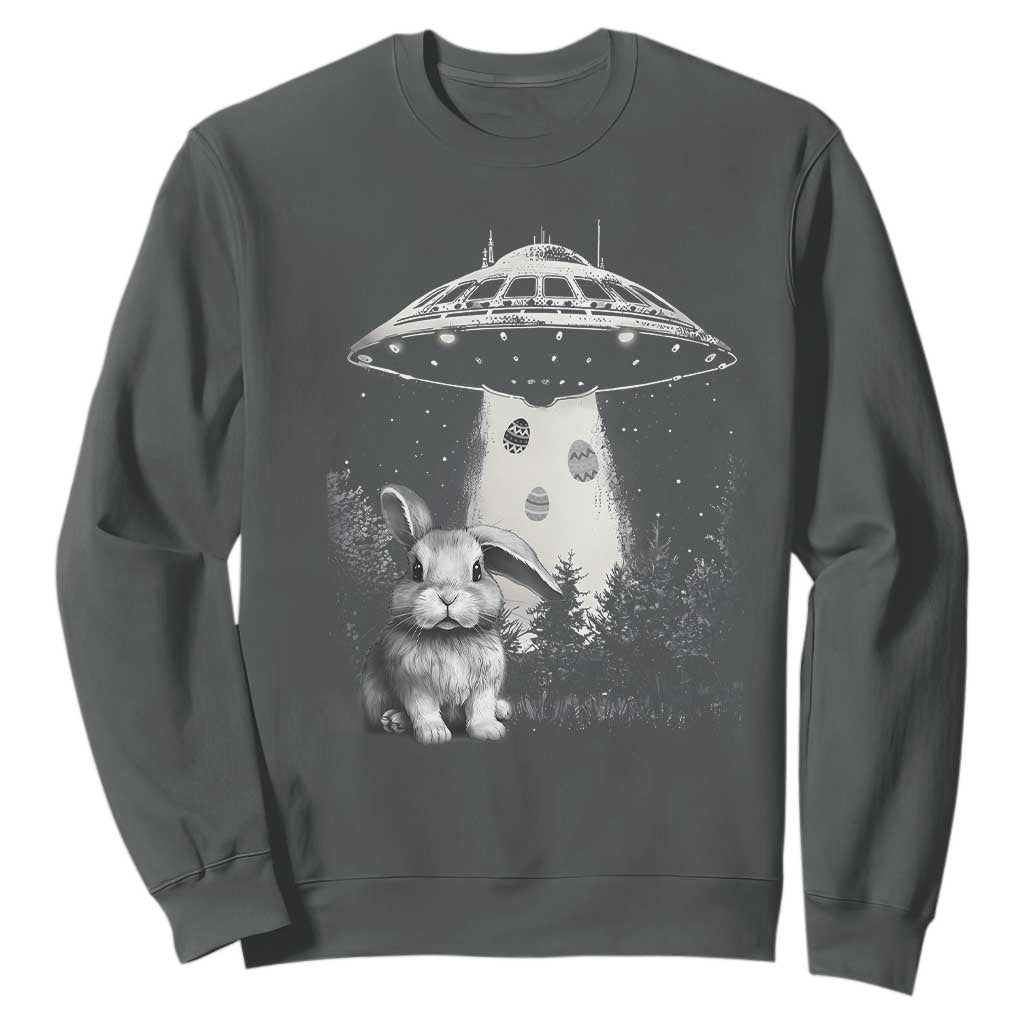 Funny Easter Day UFO Bunny Alien Eggs Sweatshirt TS11 Dark Heather Print Your Wear
