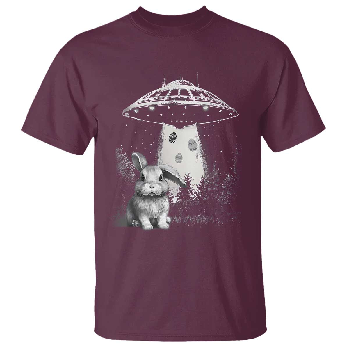 Funny Easter Day UFO Bunny Alien Eggs T Shirt TS11 Maroon Print Your Wear