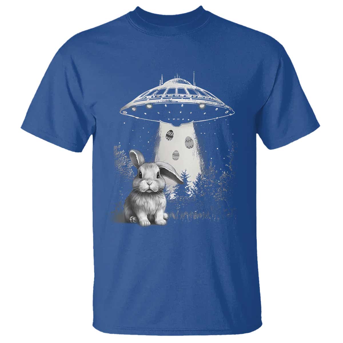 Funny Easter Day UFO Bunny Alien Eggs T Shirt TS11 Royal Blue Print Your Wear