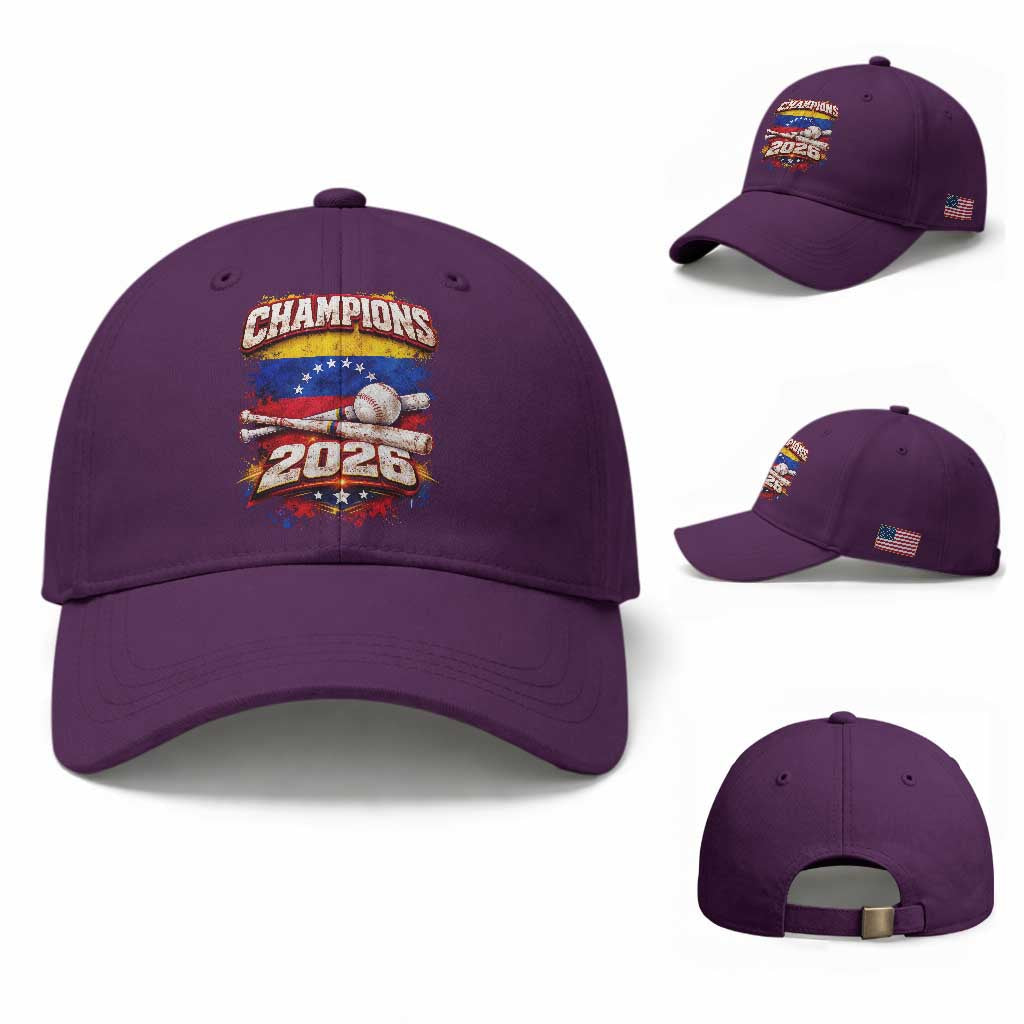 Venezuela Champions 2026 Baseball Lover Venezuelan Flag Baseball Cap TS11 Baseball Cap Universal Fit Purple Print Your Wear