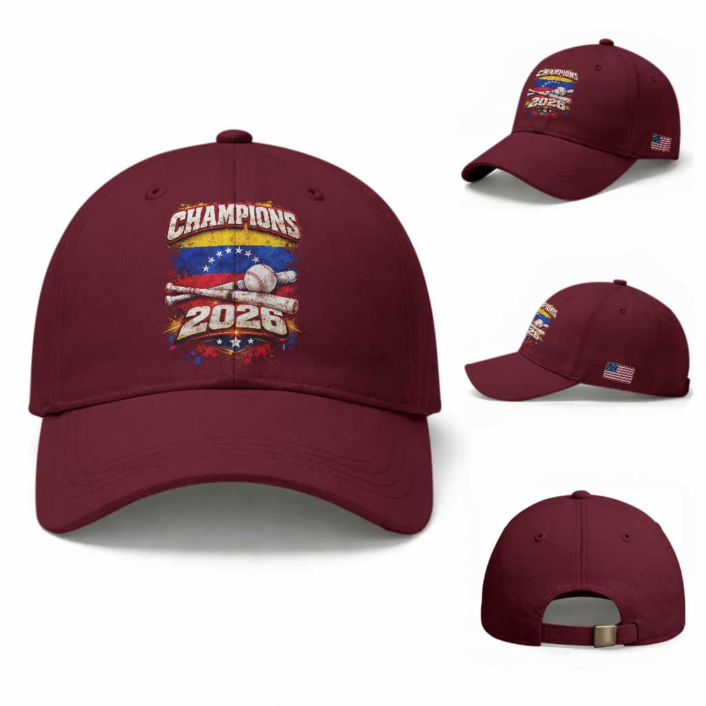 Venezuela Champions 2026 Baseball Lover Venezuelan Flag Baseball Cap TS11 Baseball Cap Universal Fit Maroon Print Your Wear