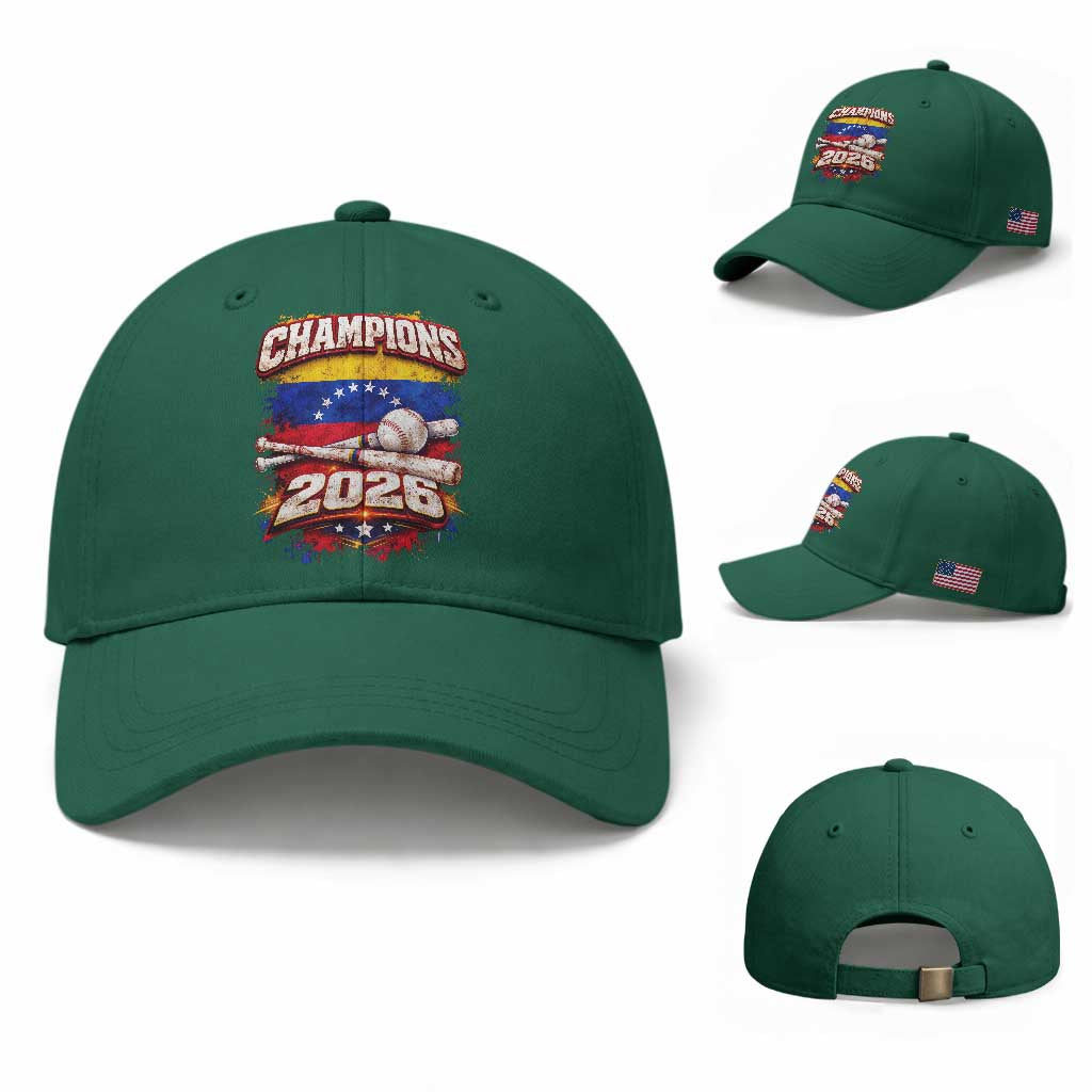 Venezuela Champions 2026 Baseball Lover Venezuelan Flag Baseball Cap TS11 Baseball Cap Universal Fit Irish Green Print Your Wear